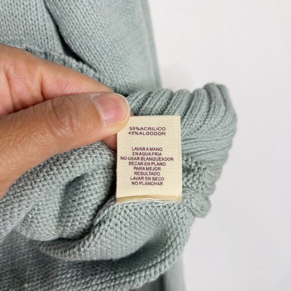 New Hem & Thread L Seafoam Green Crew Knit Sweater Cotton Blend Textured Stitch - Picture 8 of 8